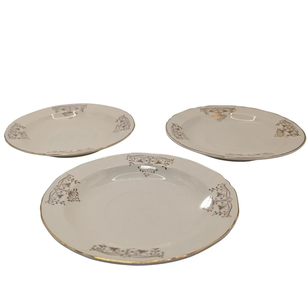 Vintage Crown Potteries Saucerers Metallic Gold Trim Mid Century Set of Three